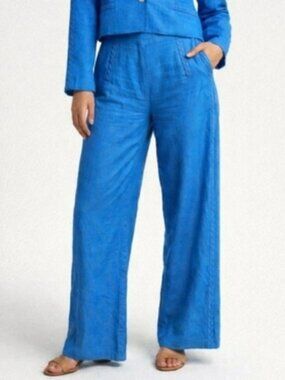 Jason Wu Blue Linen Blend Braided High Waist Wide Pant Size 6 New